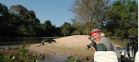 Nicole Duplaix photographing a giant otter